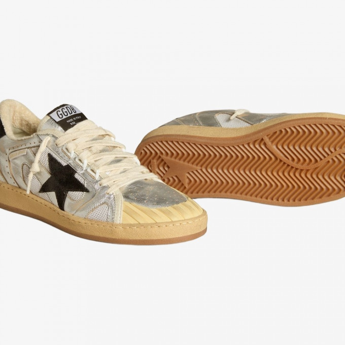 КЕДЫ  GOLDEN GOOSE  BALL STAR  in Silver Leather with Black Suede Star and Heel Tab