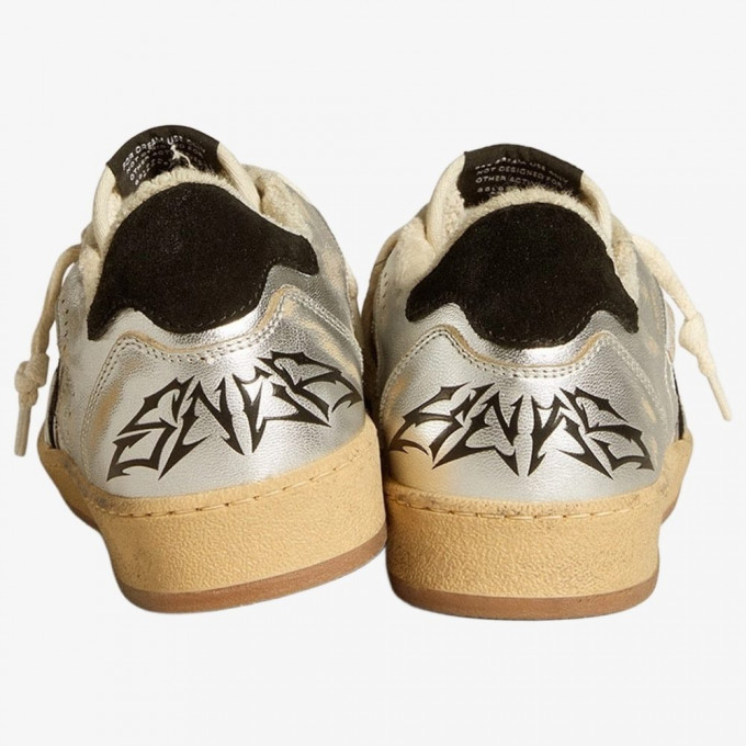 КЕДЫ  GOLDEN GOOSE  BALL STAR  in Silver Leather with Black Suede Star and Heel Tab