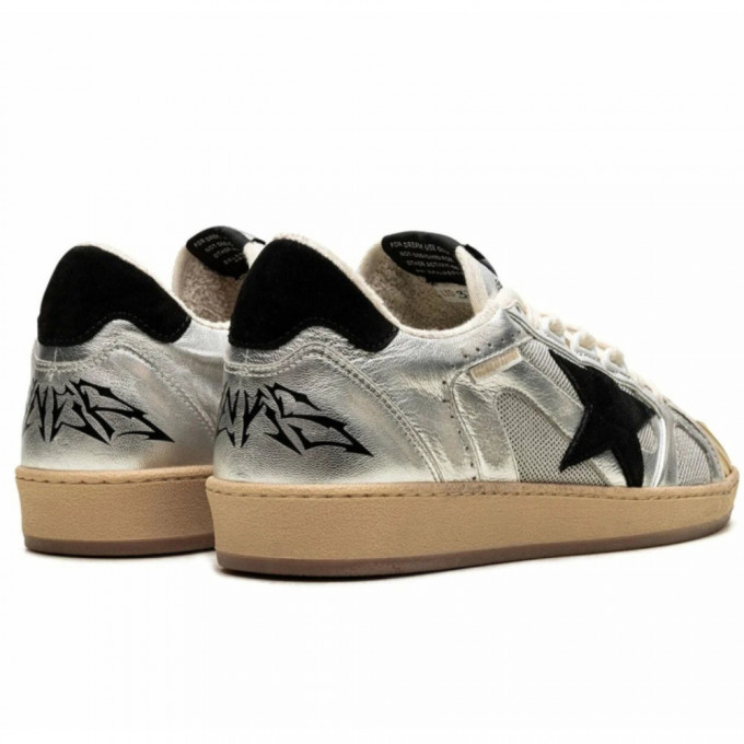 КЕДЫ  GOLDEN GOOSE  BALL STAR  in Silver Leather with Black Suede Star and Heel Tab