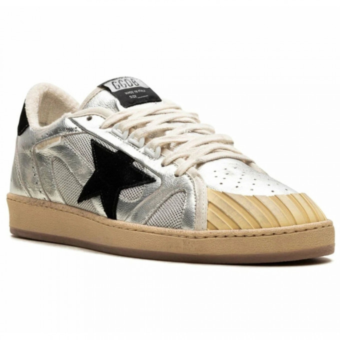 КЕДЫ  GOLDEN GOOSE  BALL STAR  in Silver Leather with Black Suede Star and Heel Tab