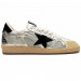 КЕДЫ  GOLDEN GOOSE  BALL STAR  in Silver Leather with Black Suede Star and Heel Tab