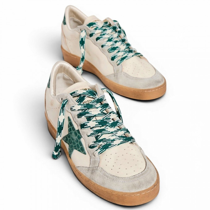КЕДЫ  GOLDEN GOOSE  BALL STAR LTD with Green Crocodile Print Star and Heel Tab
