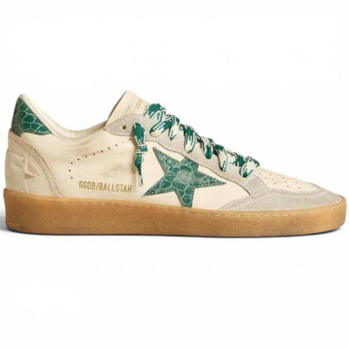 КЕДЫ GOLDEN GOOSE BALL STAR LTD with Green Crocodile Print Star and Heel Tab КЕДЫ GOLDEN GOOSE BALL STAR LTD with Green Crocodile Print Star and Heel Tab