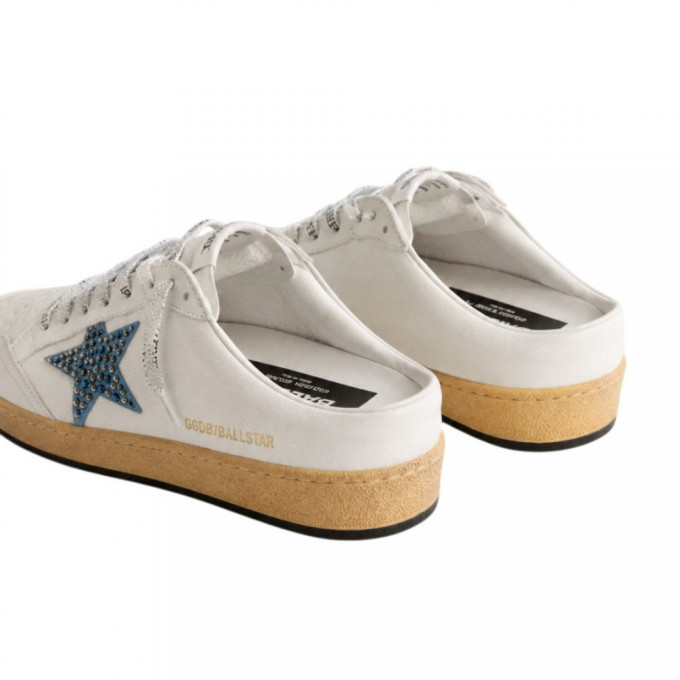 КЕДЫ  GOLDEN GOOSE BALL STAR  Sabot in White Nappa with Blue Crystal Star