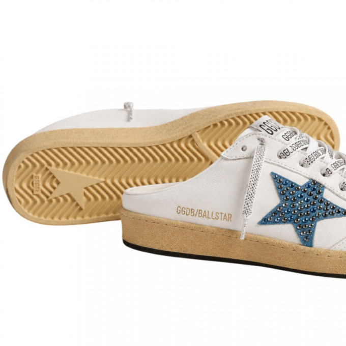КЕДЫ  GOLDEN GOOSE BALL STAR  Sabot in White Nappa with Blue Crystal Star