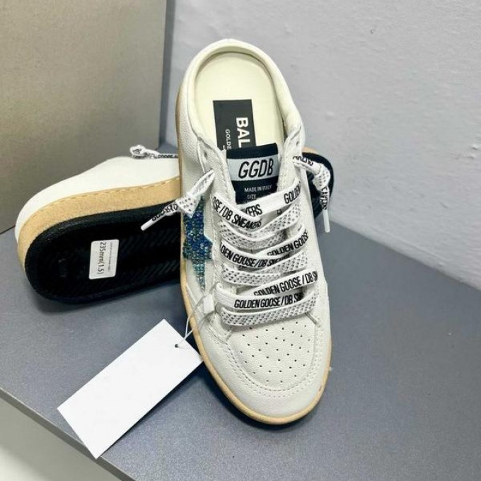 КЕДЫ  GOLDEN GOOSE BALL STAR  Sabot in White Nappa with Blue Crystal Star