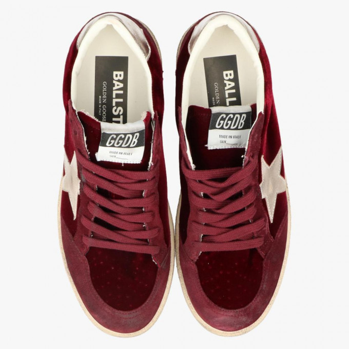 КЕДЫ  GOLDEN GOOSE  BALL STAR Velvet Ruby Red with Silver Star and Heel Tab
