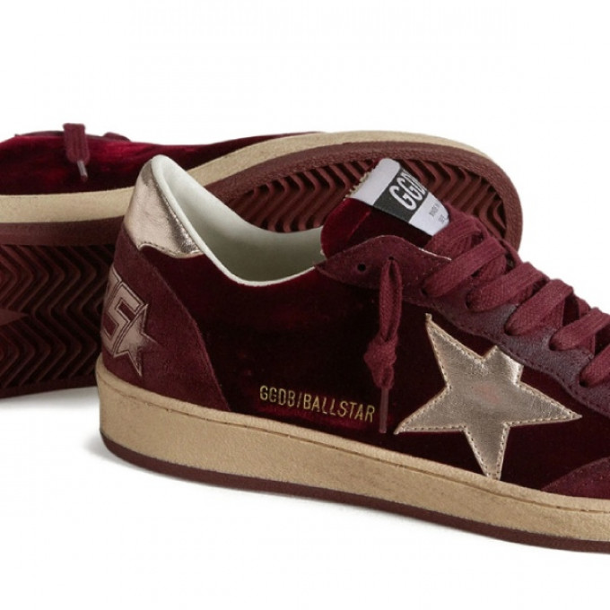 КЕДЫ  GOLDEN GOOSE  BALL STAR Velvet Ruby Red with Silver Star and Heel Tab