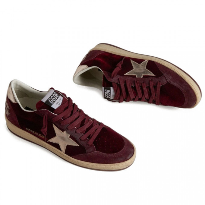 КЕДЫ  GOLDEN GOOSE  BALL STAR Velvet Ruby Red with Silver Star and Heel Tab