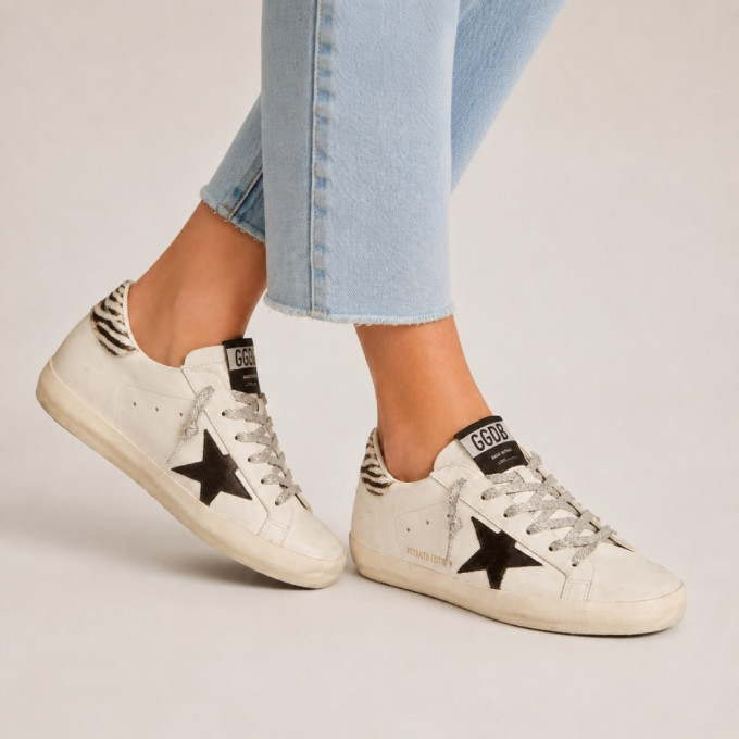 КЕДЫ  GOLDEN GOOSE 'SUPERSTAR' Black Star and Zebra Print Heel Tab