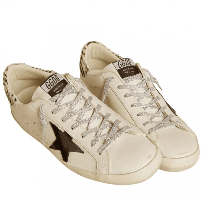 КЕДЫ  GOLDEN GOOSE 'SUPERSTAR' Black Star and Zebra Print Heel Tab