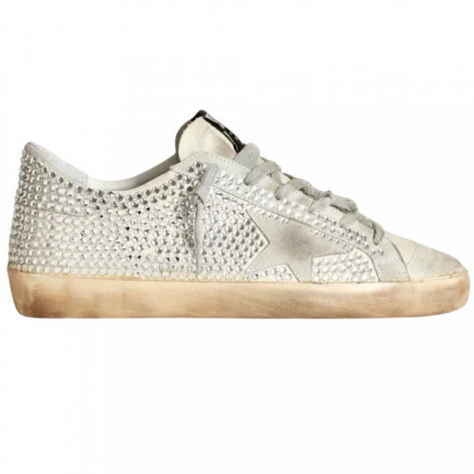 КЕДЫ  GOLDEN GOOSE  'SUPERSTAR' in Aged White Nubuk with Swarovski Crystals