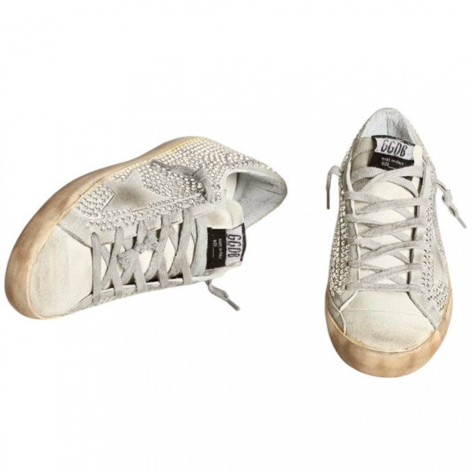 КЕДЫ  GOLDEN GOOSE  'SUPERSTAR' in Aged White Nubuk with Swarovski Crystals