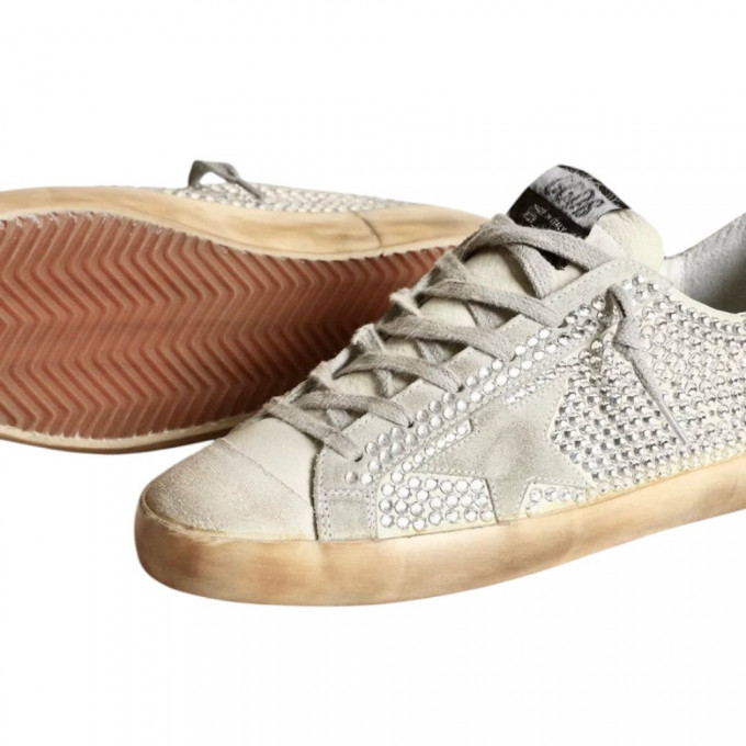 КЕДЫ  GOLDEN GOOSE  'SUPERSTAR' in Aged White Nubuk with Swarovski Crystals