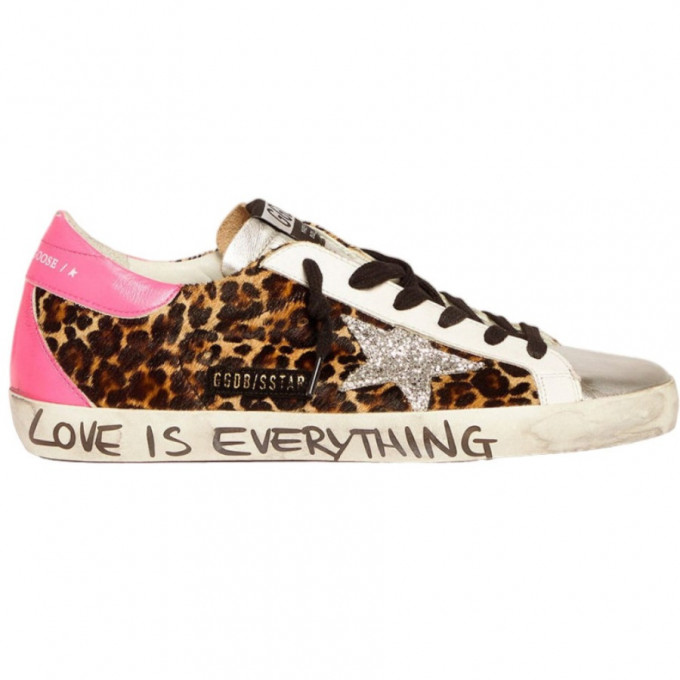 КЕДЫ  GOLDEN GOOSE  'SUPERSTAR'  in Leopard Pint with Silver Glitter Star and Fuchsia Heel Tab
