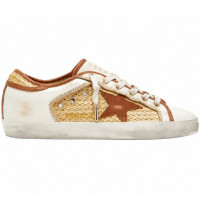 КЕДЫ  GOLDEN GOOSE  'SUPERSTAR'  in White Leather and Raffia with Brick-Red Star and Inserts
