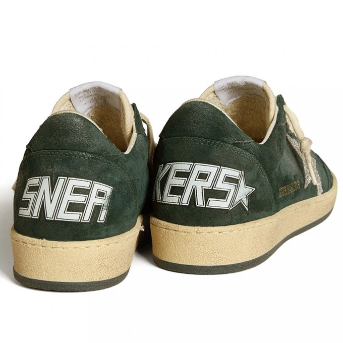 КЕДЫ  GOLDEN GOOSE BALL STAR  in Green suede with Silver glitter star