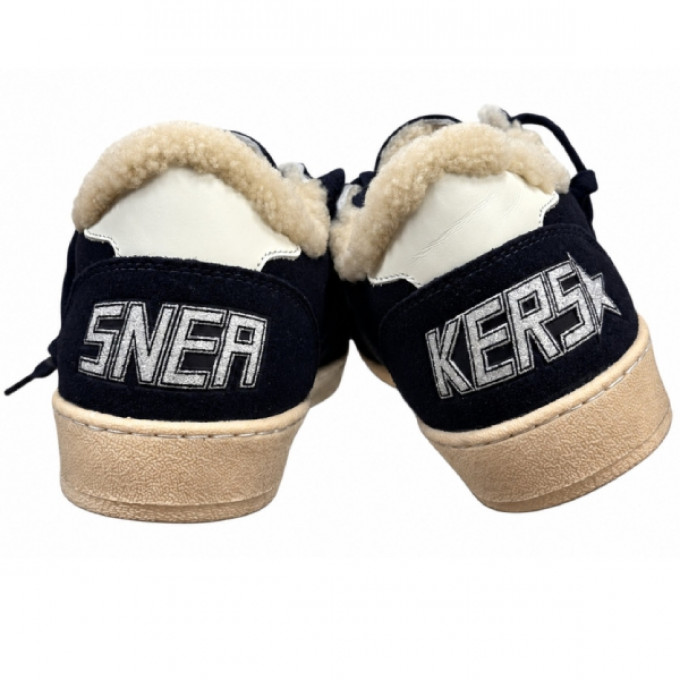 Зимние кеды Golden Goose Winter Ball Star Blue Suede с белой звездой и овчиной