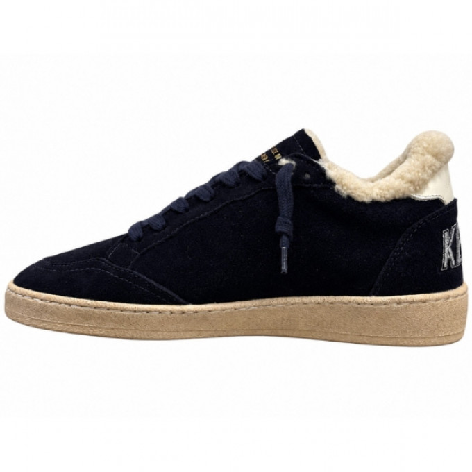 Зимние кеды Golden Goose Winter Ball Star Blue Suede с белой звездой и овчиной