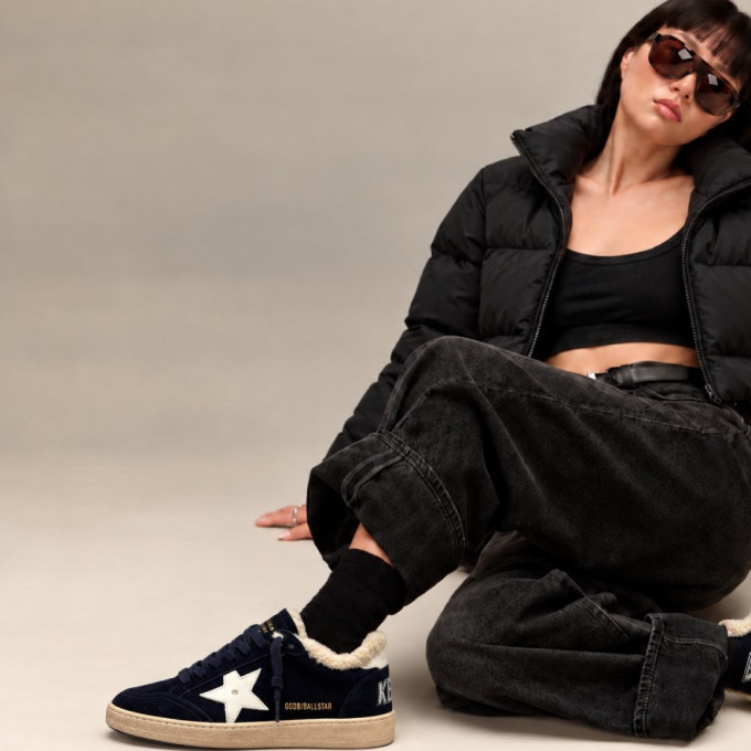 Зимние кеды Golden Goose Winter Ball Star Blue Suede с белой звездой и овчиной