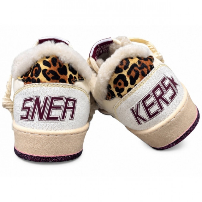 Зимние кеды Golden Goose Winter Ball Star с леопардовой звездой и натуральной овчиной