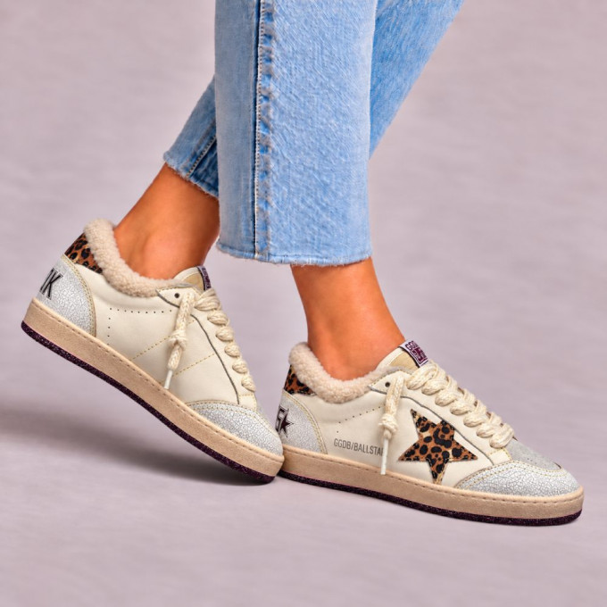 Зимние кеды Golden Goose Winter Ball Star с леопардовой звездой и натуральной овчиной
