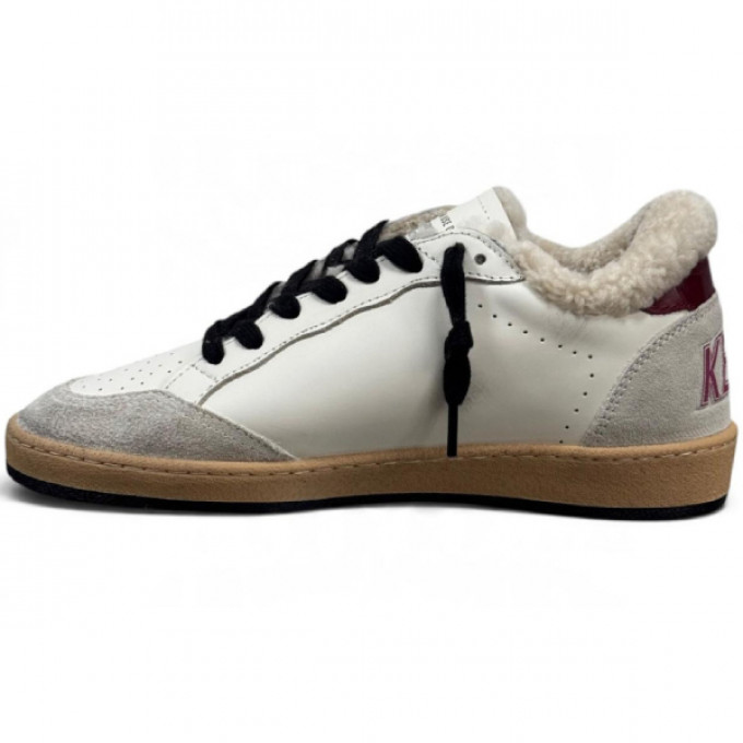 Женские зимние кеды Golden Goose Winter Ball Star Cherry Crocodile с натуральной овчиной
