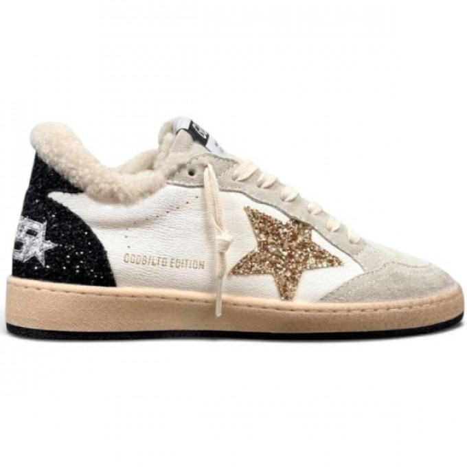 Женские зимние кеды Golden Goose Winter Ball Star с золотой звездой и овчиной