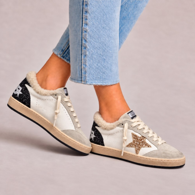 Женские зимние кеды Golden Goose Winter Ball Star с золотой звездой и овчиной