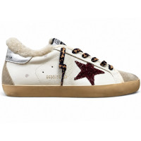 КЕДЫ  GOLDEN GOOSE WINTER Superstar Burgundy Glitter Star and Silver Heel Tab