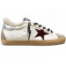 Женские зимние кеды Golden Goose Winter Super-Star Burgundy Glitter Star с натуральной овчиной