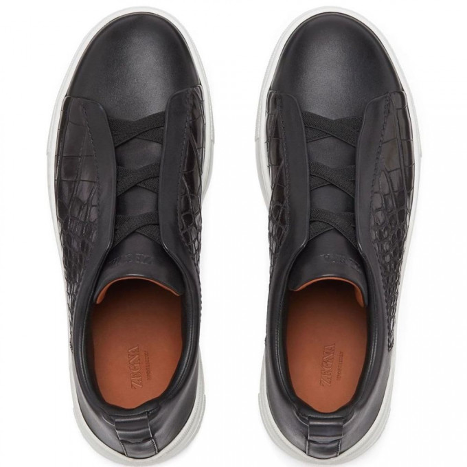 Кроссовки Zegna Triple Stitch Leather Black And Alligator