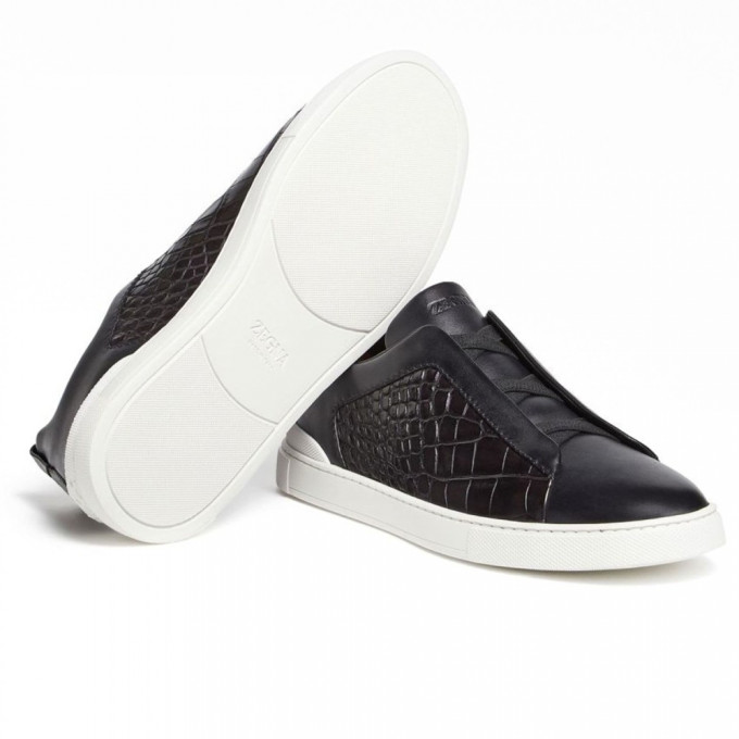 Кроссовки Zegna Triple Stitch Leather Black And Alligator