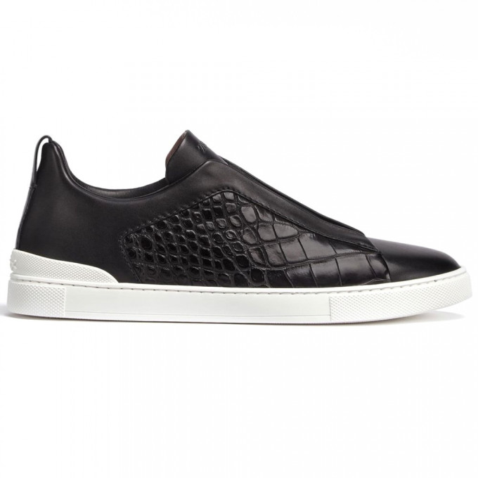 Кроссовки Zegna Triple Stitch Leather Black And Alligator