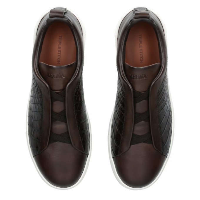 Кроссовки Zegna Triple Stitch Leather Brown And Alligator