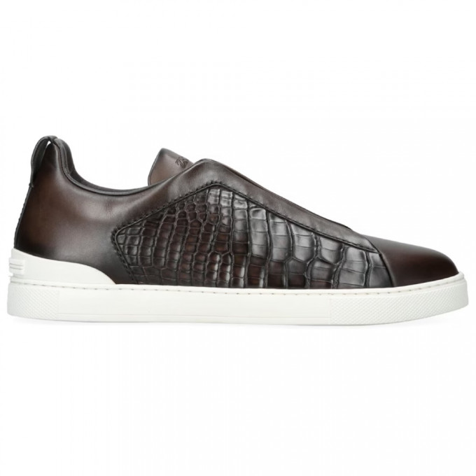 Кроссовки Zegna Triple Stitch Leather Brown And Alligator